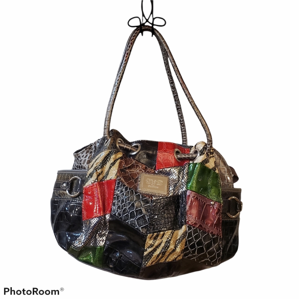 D & J  Fashion Satchel Purse Patchwork Zip Close